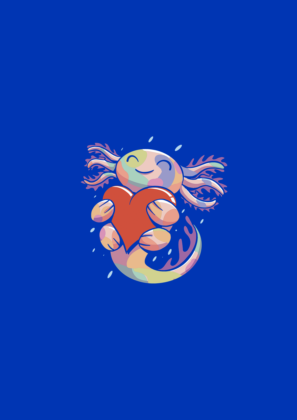 Ajolote abrazando un corazón